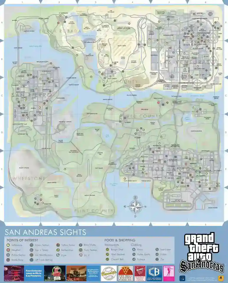 GTA San Andreas Map - Los Santos | San Fierro | Las Venturas 13 gta-san-andreas-map-official-poster